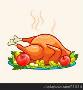 Thanksgiving appetizing fried turkey meal. Vector illustration