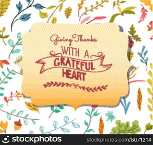 Thanksgiving card floral elements and autumn leaves, acorns