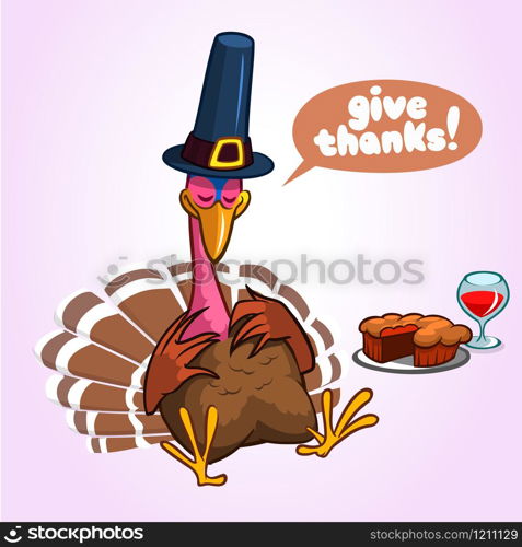 Thanksgiving cartoon turkey character sleeping. Isolated vector illustration