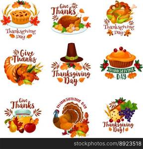 Thanksgiving day autumn holiday icons vector image