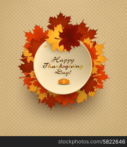 Thanksgiving Day Background With Turkey, Leafs And Title Inscription