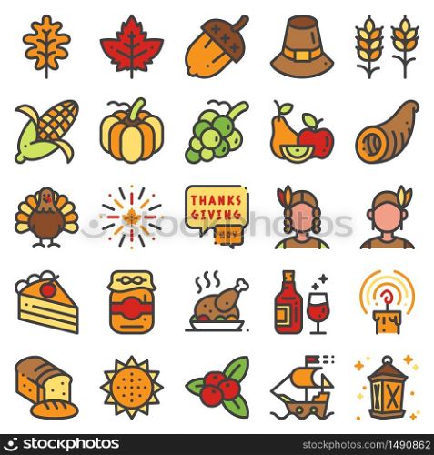 Thanksgiving day color line icon set.