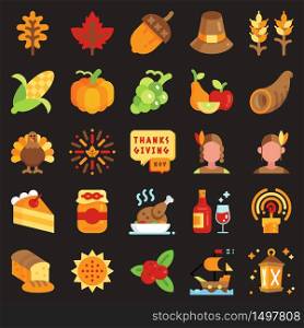Thanksgiving day flat icon set. Editable