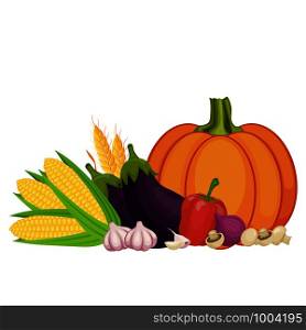 Thanksgiving day harvest. Vegetables. Autumn harvesting. Vector illustration.