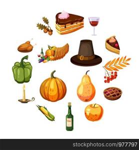Thanksgiving Day icons set. Cartoon illustration of 16 Thanksgiving Day vector icons for web. Thanksgiving Day icons set, cartoon style