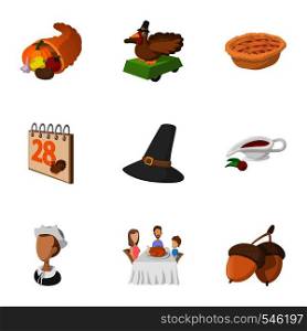 Thanksgiving day icons set. Cartoon illustration of 9 thanksgiving day vector icons for web. Thanksgiving day icons set, cartoon style