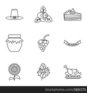 Thanksgiving day icons set. Outline illustration of 9 thanksgiving day vector icons for web. Thanksgiving day icons set, outline style