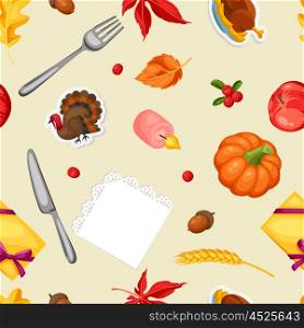 Thanksgiving Day seamless pattern. Ornament with autumn and holiday objects. Thanksgiving Day seamless pattern. Ornament with autumn and holiday objects.