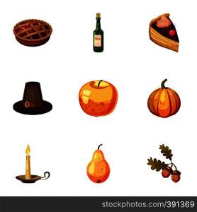 Thanksgiving feast icons set. Cartoon illustration of 9 thanksgiving feast vector icons for web. Thanksgiving feast icons set, cartoon style