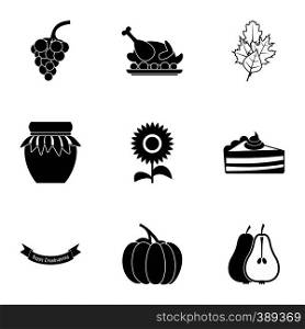 Thanksgiving feast icons set. Simple illustration of 9 thanksgiving feast vector icons for web. Thanksgiving feast icons set, simple style