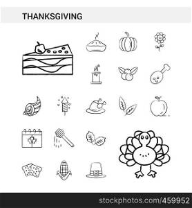 Thanksgiving hand drawn Icon set style, isolated on white background. - Vector
