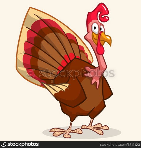 Thanksgiving happy turkey mascot isolated on white background. Vector illustration