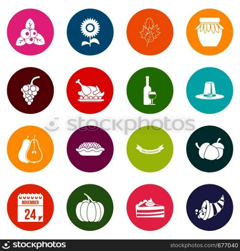 Thanksgiving icons many colors set isolated on white for digital marketing. Thanksgiving icons many colors set