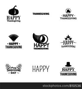 Thanksgiving label logo set. Simple set of 9 thanksgiving label vector logo for web design on white background. Thanksgiving label logo set, simple style