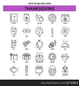 Thanksgiving Line Icon Set - 25 Dashed Outline Style