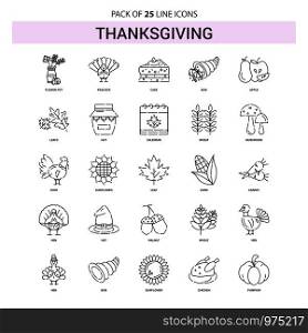 Thanksgiving Line Icon Set - 25 Dashed Outline Style
