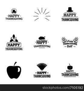 Thanksgiving logo set. Simple set of 9 thanksgiving vector logo for web design on white background. Thanksgiving logo set, simple style