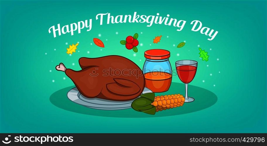Thanksgiving meat horizontal banner concept. Cartoon illustration of thanksgiving meat vector horizontal banner for web. Thanksgiving meat horizontal banner, cartoon style