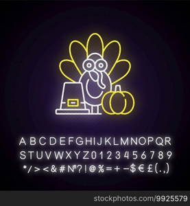 Thanksgiving neon light icon. Festive occasion. Traditional family party. Seasonal gathering. Outer glowing effect. Sign with alphabet, numbers and symbols. Vector isolated RGB color illustration. Thanksgiving neon light icon