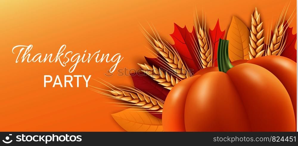 Thanksgiving party concept banner. Realistic illustration of thanksgiving party vector concept banner for web design. Thanksgiving party concept banner, realistic style