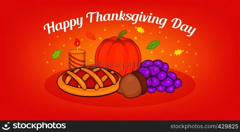 Thanksgiving pie horizontal banner concept. Cartoon illustration of thanksgiving pie vector horizontal banner for web. Thanksgiving pie horizontal banner, cartoon style