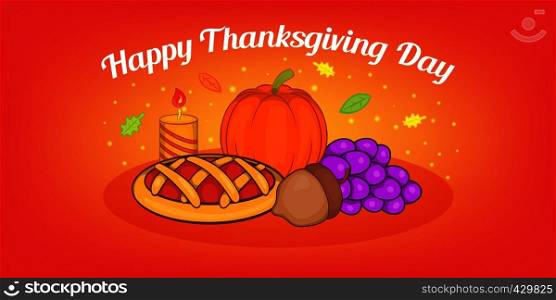 Thanksgiving pie horizontal banner concept. Cartoon illustration of thanksgiving pie vector horizontal banner for web. Thanksgiving pie horizontal banner, cartoon style