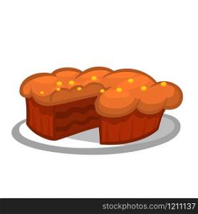Thanksgiving piece of pumpkin pie. National holiday. Traditional food. Cartoon illustration isolated.