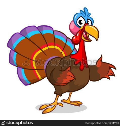 Thanksgiving turkey cartoon waving. Vector character isolated on white background