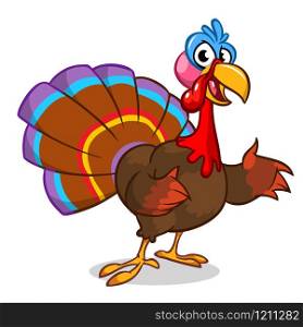 Thanksgiving turkey cartoon waving. Vector character isolated on white background
