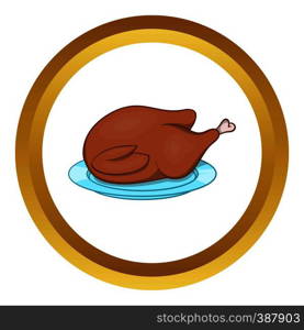 Thanksgiving turkey vector icon in golden circle, cartoon style isolated on white background. Thanksgiving turkey vector icon