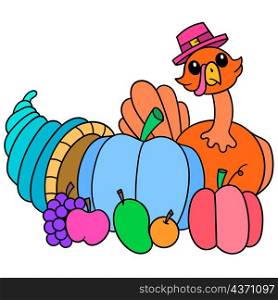 thanksgiving turkey with fruit around it
