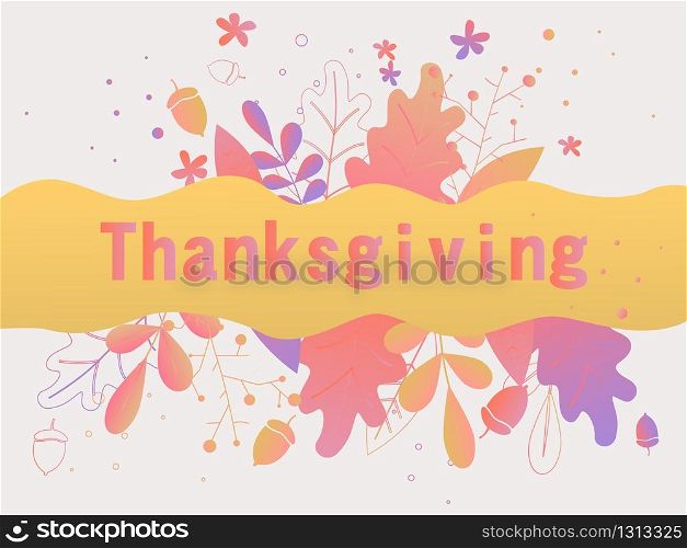 Thanksgiving typography.Hand drawn lettering with stylized leaves,acorns and confetti in fall colors.Thanksgiving design perfect for prints,flyers,banners, invitations,special offer.. Hand drawn lettering with stylized leaves,acorns and confetti in fall colors