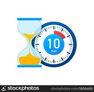 The 10 minutes, stopwatch vector icon. Stopwatch icon in flat style, 10 minutes timer on on color background. Vector stock illustration. The 10 minutes, stopwatch vector icon. Stopwatch icon in flat style, 10 minutes timer on on color background. Vector stock illustration.