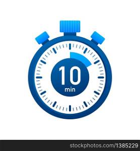 The 10 minutes, stopwatch vector icon. Stopwatch icon in flat style, timer on on color background. Vector illustration. The 10 minutes, stopwatch vector icon. Stopwatch icon in flat style, timer on on color background. Vector illustration.
