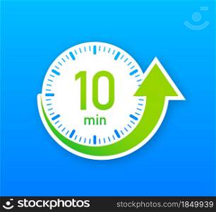 The 10 minutes, stopwatch vector icon. Stopwatch icon in flat style, timer on on color background. Vector illustration. The 10 minutes, stopwatch vector icon. Stopwatch icon in flat style, timer on on color background. Vector illustration.