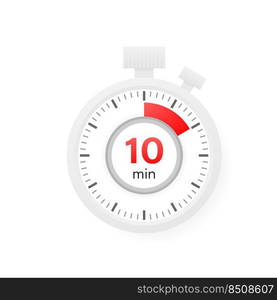 The 10 minutes timer. Stopwatch icon in flat style. The 10 minutes timer. Stopwatch icon in flat style.