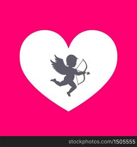 The 14th of February. Cupid with bow and arrow. greeting card for Valentine&rsquo;s Day. The 14th of February. vector illustration. heart with cupid on a pink background. Cupid with bow and arrow. greeting card for Valentine&rsquo;s Day. love.