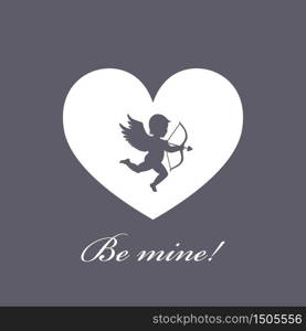 The 14th of February. Cupid with bow and arrow. greeting card for Valentine s Day. The 14th of February. vector illustration. heart with cupid on a grey background. Cupid with bow and arrow. greeting card for Valentine s Day. love.