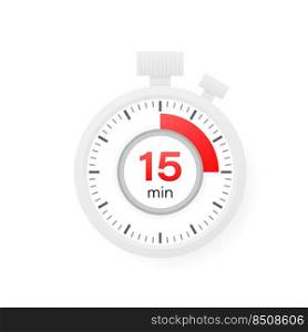 The 15 minutes timer. Stopwatch icon in flat style. The 15 minutes timer. Stopwatch icon in flat style.