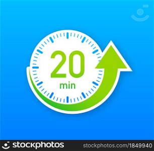 The 20 minutes, stopwatch vector icon. Stopwatch icon in flat style, timer on on color background. Vector illustration. The 20 minutes, stopwatch vector icon. Stopwatch icon in flat style, timer on on color background. Vector illustration.