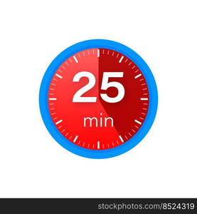 The 25 minutes, stopwatch vector icon. Stopwatch icon in flat style on a white background. Vector stock illustration. The 25 minutes, stopwatch vector icon. Stopwatch icon in flat style on a white background. Vector stock illustration.