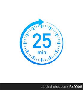 The 25 minutes, stopwatch vector icon. Stopwatch icon in flat style, timer on on color background. Vector illustration. The 25 minutes, stopwatch vector icon. Stopwatch icon in flat style, timer on on color background. Vector illustration.