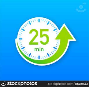 The 25 minutes, stopwatch vector icon. Stopwatch icon in flat style, timer on on color background. Vector illustration. The 25 minutes, stopwatch vector icon. Stopwatch icon in flat style, timer on on color background. Vector illustration.