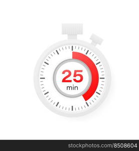 The 25 minutes timer. Stopwatch icon in flat style. The 25 minutes timer. Stopwatch icon in flat style.