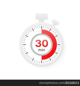 The 30 minutes timer. Stopwatch icon in flat style. The 30 minutes timer. Stopwatch icon in flat style.