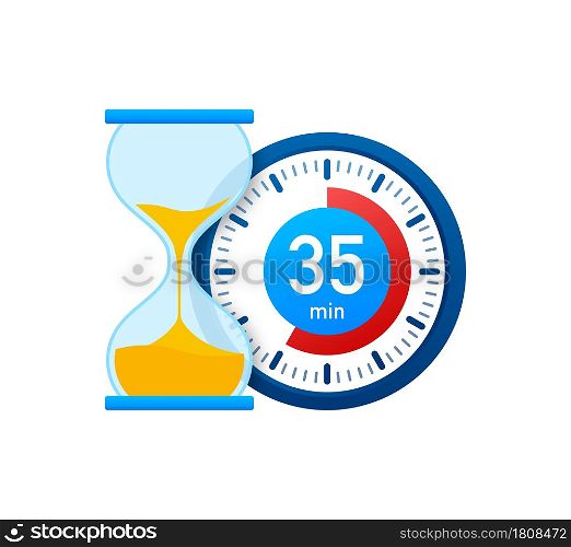 The 35 minutes, stopwatch vector icon. Stopwatch icon in flat style, timer on on color background. Vector illustration. The 35 minutes, stopwatch vector icon. Stopwatch icon in flat style, timer on on color background. Vector illustration.