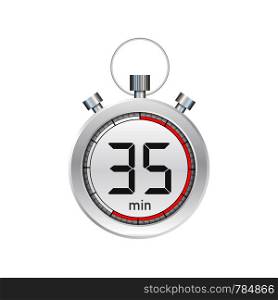 The 35 minutes, stopwatch vector icon. Stopwatch icon in flat style, timer on on color background. Vector stock illustration.