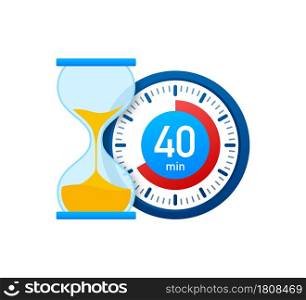 The 40 minutes, stopwatch vector icon. Stopwatch icon in flat style, timer on on color background. Vector illustration. The 40 minutes, stopwatch vector icon. Stopwatch icon in flat style, timer on on color background. Vector illustration.
