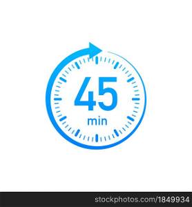 The 45 minutes, stopwatch vector icon. Stopwatch icon in flat style, timer on on color background. Vector illustration. The 45 minutes, stopwatch vector icon. Stopwatch icon in flat style, timer on on color background. Vector illustration.