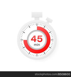 The 45 minutes timer. Stopwatch icon in flat style. The 45 minutes timer. Stopwatch icon in flat style.